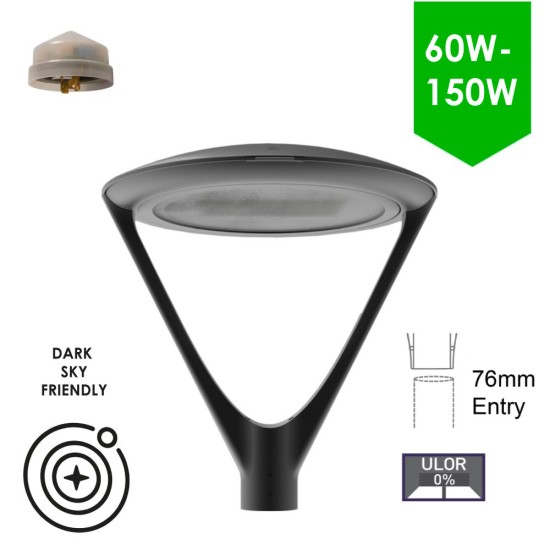 LED Blade II Post-Top Street Light (60W - 150W) - 360 Degree Car Park / Street Light Lantern c/w 76mm Entry c/w Nema Socket + Photocell Dusk-til Dawn Sensor