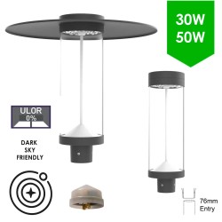 LED Slimline Post-Top Street Light (30W /50W ) - 360 Degree Car Park / Street Light Lantern c/w  Top Hat + Nema Socket & Photocell Dusk-til-Dawn Sensor LED Slimline Post-Top Street Light (30W /50W ) - 360 Degree Car Park / Street Light Lantern c/w  Top Hat + Nema Socket & Photocell Dusk-til-Dawn Sensor