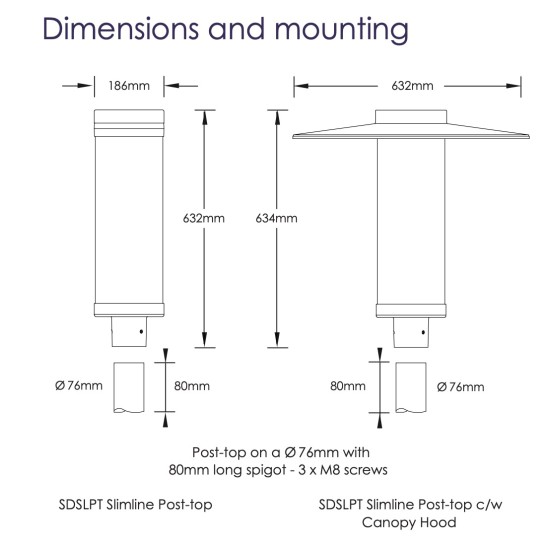 LED Slimline Post-Top Street Light (30W /50W ) - 360 Degree Car Park / Street Light Lantern c/w  Top Hat + Nema Socket & Photocell Dusk-til-Dawn Sensor