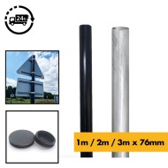 Steel Post for Signs / Signage (Sign Post), Lighting, CCTV Column - 76mm Round Pole - Galvanised / Black Powder Coated - 1m / 2m / 3m  - Sign Post