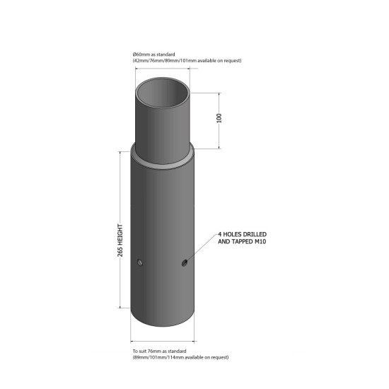 Reducer Spigot Adaptor for Lighting Column / Lamp Post - 76mm column to 60mm 