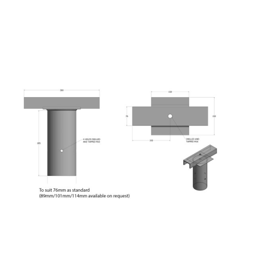 **CLEARANCE** Single Flood Light Bracket for with 1m Extension - Lamp Post - Single T-Bar for 76mm Lighting Pole