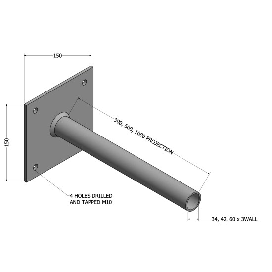 Flat Wall Mount Bracket - Single Lantern Projection Arm - 300mm Outreach