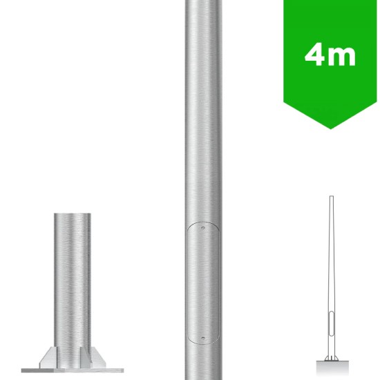 4m Aluminium Conical / Tapered Lamp Post / Lighting Column Flange Plated Bolt Down - Machine Brushed Aluminium Street Lamp Post 4 Metre (4m Above Ground)