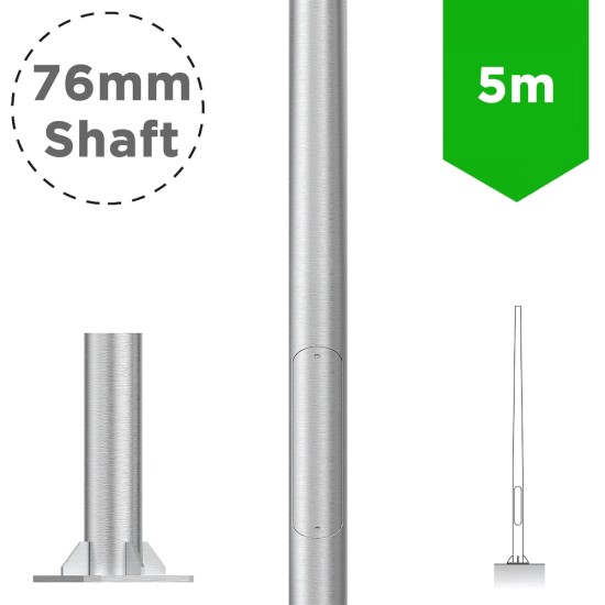 5m Aluminium Conical / Tapered Lamp Post / Lighting Column Flange Plated Bolt Down - Machine Brushed Aluminium Street Lamp Post 5 Metre (5m Above Ground)