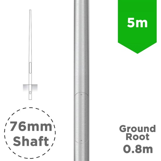 5m Aluminium Conical / Tapered Lamp Post / Lighting Column - Machine Brushed Aluminium Street Lamp Post Root Mounted 5 Metre (5m Above Ground)