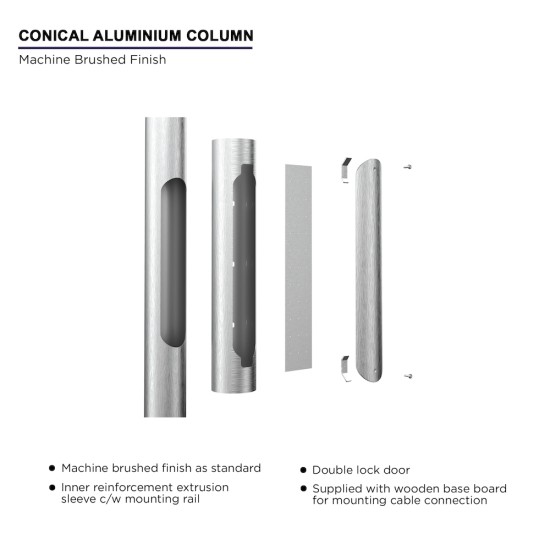 5m Aluminium Conical / Tapered Lamp Post / Lighting Column - Machine Brushed Aluminium Street Lamp Post Root Mounted 5 Metre (5m Above Ground)