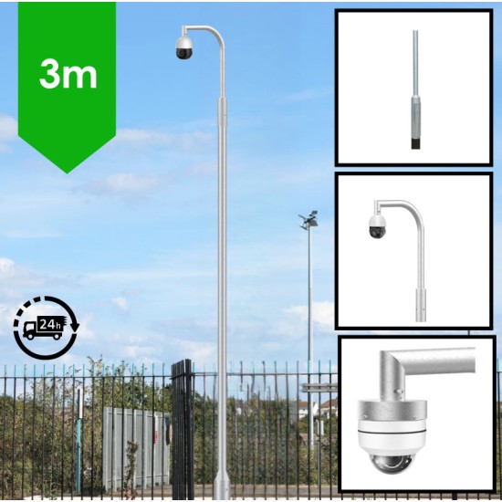 3m CCTV Post / Pole for PTZ / Dome Camera  - Steel Galvanised Street Lamp Post Root Mounted 3 Metre (3m Above Ground)  