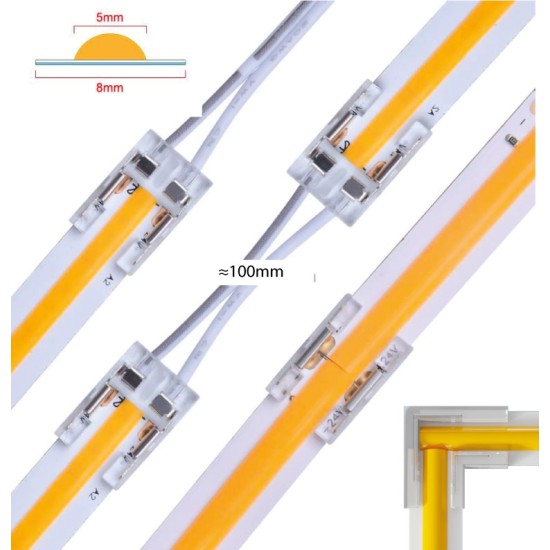 COB LED Strip/Tape Connector - Coupler - 8mm for LED COB Tape