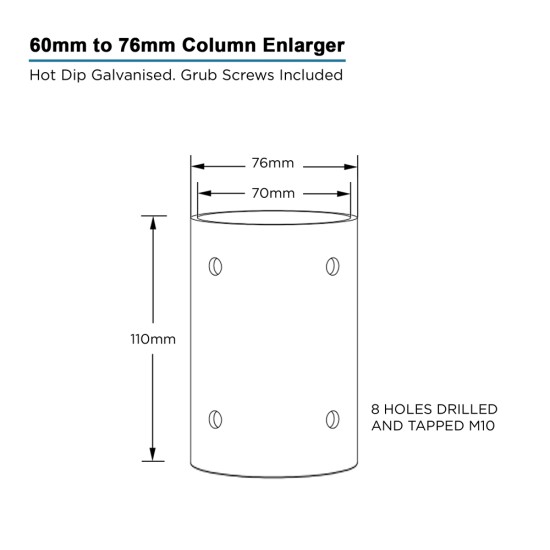 Enlarger/Englarging Spigot Adaptor for Lighting Column / Lamp Post - 60mm column to 76mm 