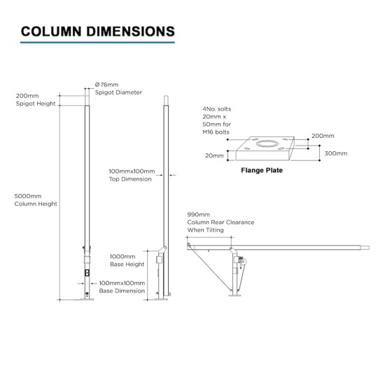 5m Hinged Tilt-Down CCTV Post/Pole - Fold Down Tilt-Down Pivot Square Sectional Mid-Hinged Columns for CCTV Cameras - Flange Base Plated Bolt Down 5m Hinged Tilt-Down CCTV Post/Pole - Fold Down Tilt-Down Pivot Square Sectional Mid-Hinged Columns for CCTV Cameras - Flange Base Plated Bolt Down