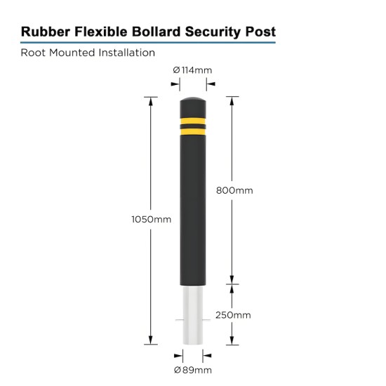 Impact Flexible Bollard - Rubber Flex Reboundable Bollard for Car Park, Pathway, Loading Bay etc. 800mm FFL x Ø114mm - Root mounted concrete below ground Impact Flexible Bollard - Rubber Flex Reboundable Bollard for Car Park, Pathway, Loading Bay etc. 800mm FFL x Ø114mm - Root mounted concrete below ground