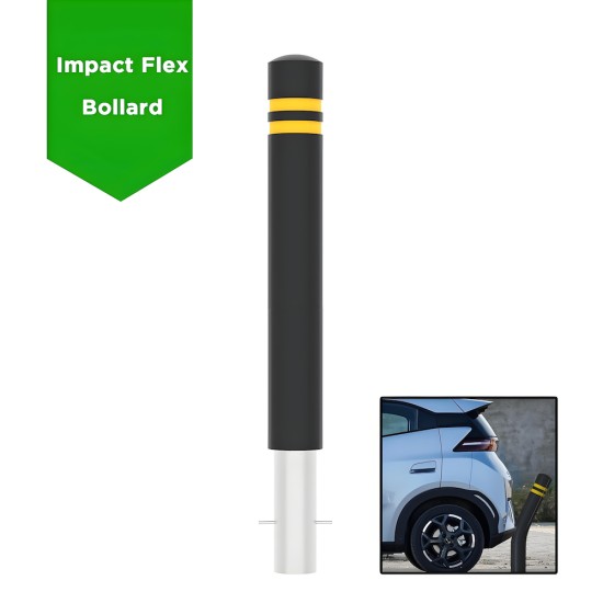Impact Flexible Bollard - Rubber Flex Reboundable Bollard for Car Park, Pathway, Loading Bay etc.  800mm FFL x Ø114mm - Root mounted concrete below ground