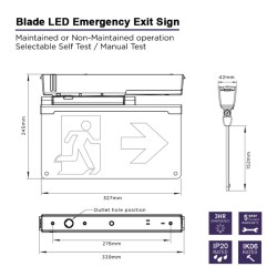 LED Emergency Exit Sign Light Blade - 3 Hour Maintained/Non-Maintained 3.5W Running Man Fire Exit Sign - Surface Wall or Ceiling Mount with Adjustable Legend 