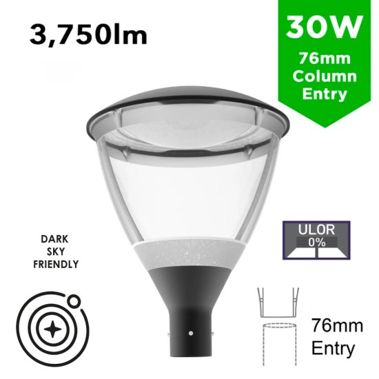 30W LED Post Top Street Lantern Eclipse - 360 Degree Car Park / Street Light Luminaire 30W c/w 76mm Entry