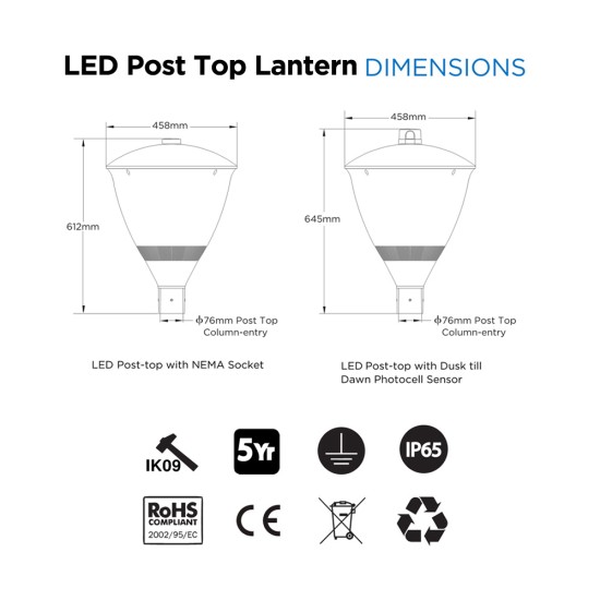 30W LED Post Top Street Lantern Eclipse - 360 Degree Car Park / Street Light Luminaire 30W c/w 76mm Entry
