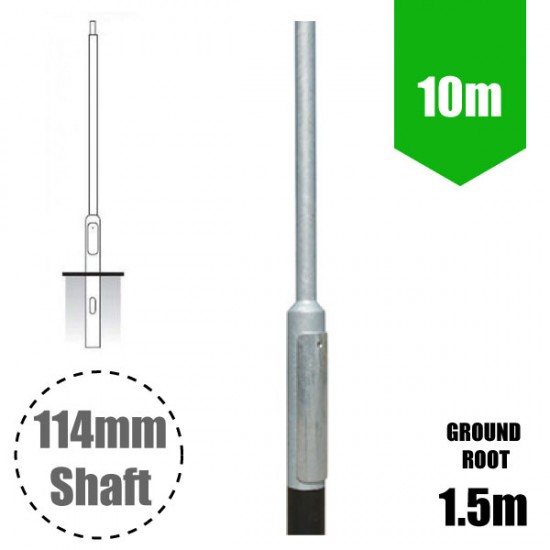 10m Lighting Column - Street Lamp Post Root Mounted Steel Galvanised (114mm shaft / 168mm Base)