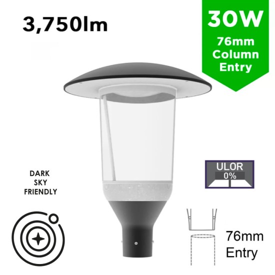 30W LED Top Hat Lantern - 360 Degree Car Park / Street Light Luminaire 30W c/w 76mm Entry