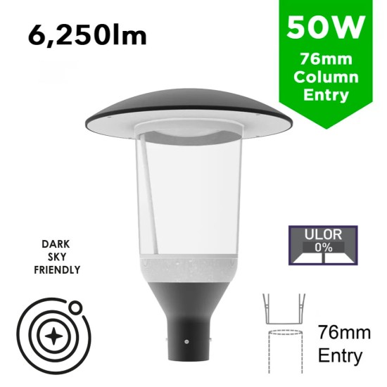 50W LED Top Hat Lantern - 360 Degree Car Park / Street Light Luminaire 30W c/w 76mm Entry