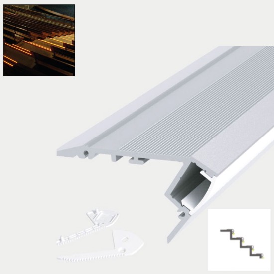 LED Strip Stair Nose Nosing Step Edging Trim Profile Tape Complete Kit - Includes LED Strip Tape, LED Profile, Driver + Optional Remote Dimmer or Wall Plate Dimming Switch, 5m Cable 24V - Single Colour IP65