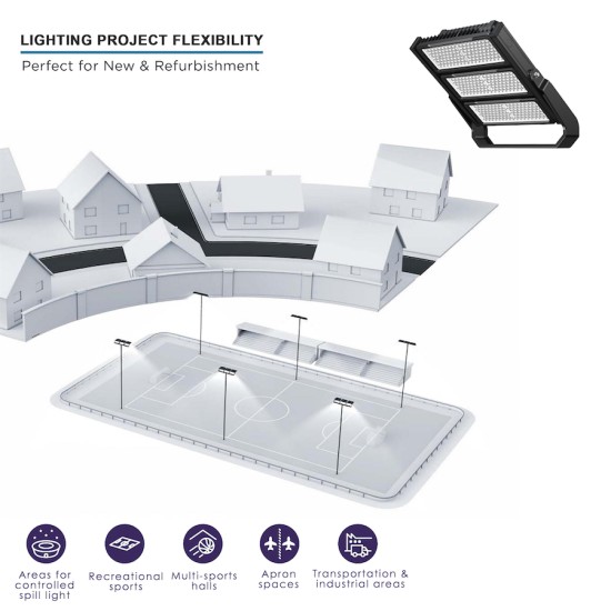 1200W Asymmetric LED Flood Sports Area Light for Tennis Court, Football, Rugby Pitch, Horse Menage, Golf, Stadium, Arena