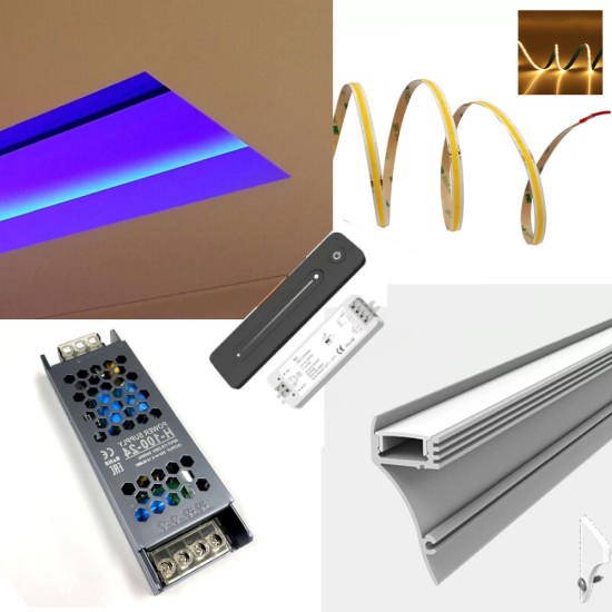 Skylight / Roof Lantern LED RGBW Colour Changing - Coving LED Kit - Includes LED Strip Tape, LED Profile, Driver + Optional RF Remote or Wall Plate Controller, 5m Cable 24V - IP65