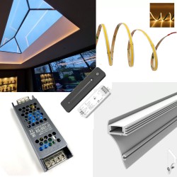 Skylight / Roof Lantern LED Tape Strip Complete Kit - Includes LED Strip Tape, LED Profile, Driver + Optional Remote Dimmer or Wall Plate Dimming Switch, 5m Cable 24V - Single Colour IP21 Skylight / Roof Lantern LED Tape Strip Complete Kit - Includes LED Strip Tape, LED Profile, Driver + Optional Remote Dimmer or Wall Plate Dimming Switch, 5m Cable 24V - Single Colour IP21
