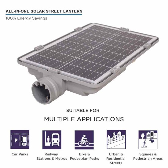 Solar PV LED Street Light 12W - All-in-one Solar PV Street Exterior Light c/w Built In Integral Solar Panel & Integrated Lithium LiFePO4 Battery