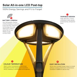 Solar PV LED Post Top Street Light Lantern - All-in-one Integrated Solar Lantern c/w Built In Integral Solar Panel & Integrated Lithium LiFEPO4 Battery Solar PV LED Post Top Street Light Lantern - All-in-one Integrated Solar Lantern c/w Built In Integral Solar Panel & Integrated Lithium LiFEPO4 Battery
