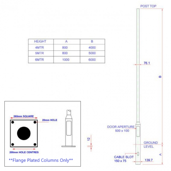 6m Lamp Post  - Steel Galvanised Street Lamp Post Root Mounted 6 Metre (6m Above Ground)