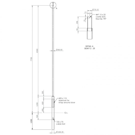 8m Lighting Column - Street Lamp Post Root Mounted Steel Galvanised (89mm Shaft/168mm Base)
