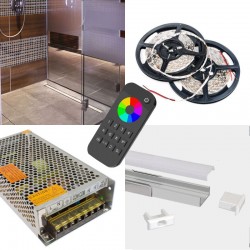 Bathroom Kit LED Strip RGBW Colour Changing - Wetroom WC LED Kit - Includes LED Strip Tape, LED Profile, Driver + Optional RF Remote or Wall Plate Controller, 5m Cable 24V - IP65 Bathroom Kit LED Strip RGBW Colour Changing - Wetroom WC LED Kit - Includes LED Strip Tape, LED Profile, Driver + Optional RF Remote or Wall Plate Controller, 5m Cable 24V - IP65
