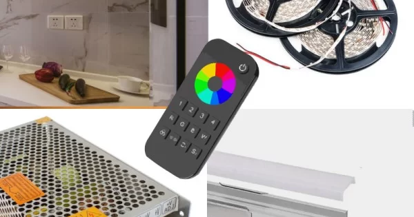 Kitchen Kit LED Strip RGBW Colour Changing - Kitchen Cupboard Counter  Worktop LED Kit - Includes LED Strip Tape, LED Profile, Driver + Optional  RF Remote or Wall Plate Controller, 5m Cable 24V - IP65