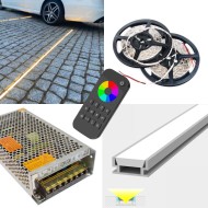 Recessed Drive Driveway Garden LED Strip RGBW Colour Changing - Outdoor Garden LED Kit - Includes LED Strip Tape, LED Profile, Driver + Optional RF Remote or Wall Plate Controller, 5m Cable 24V - IP65