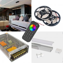 RGBW Home LED Strip Kit RGBW Colour Changing - Home LED Kit - Includes LED Strip Tape, LED Profile, Driver + Optional RF Remote or Wall Plate Controller, 5m Cable 24V - IP21 RGBW Home LED Strip Kit RGBW Colour Changing - Home LED Kit - Includes LED Strip Tape, LED Profile, Driver + Optional RF Remote or Wall Plate Controller, 5m Cable 24V - IP21