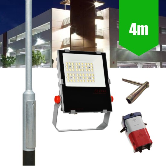 4m Lamp Post Lighting Column 150W LED Flood Light Kit c/w Fuse Cutout and M8 Key (4m Above Ground)