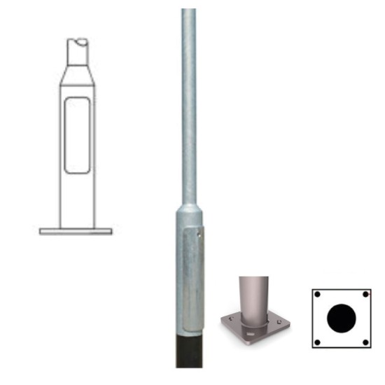 6m Flange Plated Lighting Column (Bolt Down) - Street Lamp Post Galvanised Steel (76mm Shaft/140mm Base)