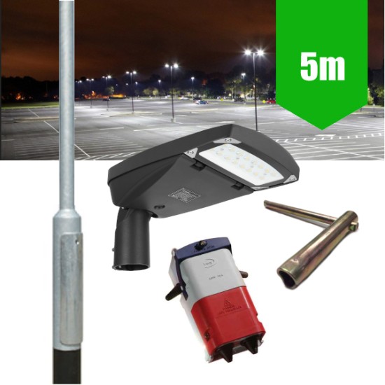 5m Lamp Post Lighting Column 50W Premium LED Street Light Kit c/w Fuse Cutout and M8 Key (5m Above Ground)