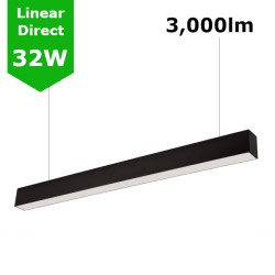 Suspended/Surface Mount Linear LED Direct Downlight Luminaire 1200mm/4ft - Black (3,000lm) 32W Flicker Free Suspended/Surface Mount Linear LED Direct Downlight Luminaire 1200mm/4ft - Black (3,000lm) 32W Flicker Free