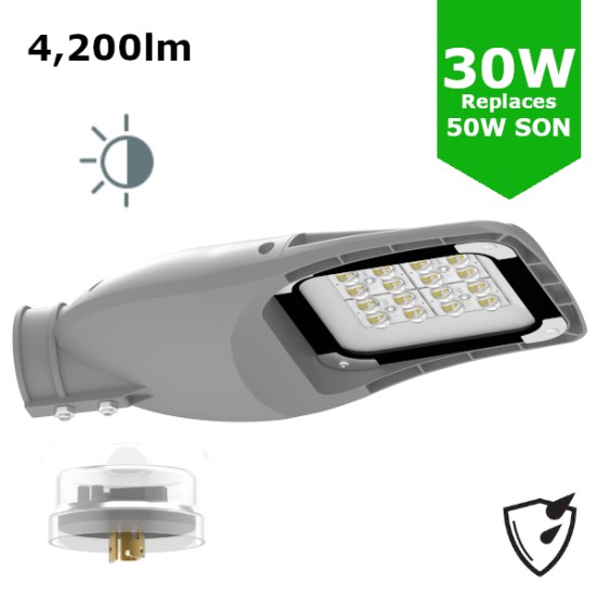 LED ECO Street Lantern Light 30W/4,200lm c/w Photocell NEMA Dusk til Dawn Sensor