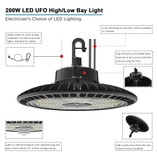 LED Eco High Bay Light 200W Low Bay (2nd Gen) - Warehouse Industrial UFO Fitting - 400W SON Replacement Flicker Free