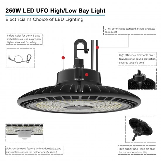 LED Eco High Bay Light 250W Low Bay (2nd Gen) - Warehouse Industrial UFO Fitting - 400W MHL Replacement Flicker Free