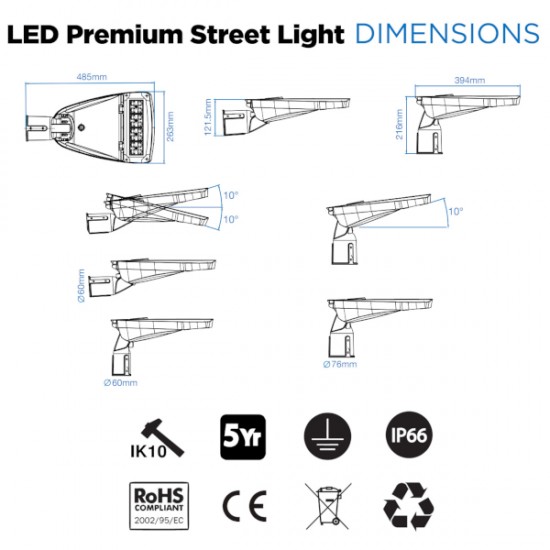 LED Premium Street Light 50w c/w Photocell NEMA Dusk til Dawn Sensor Flicker Free