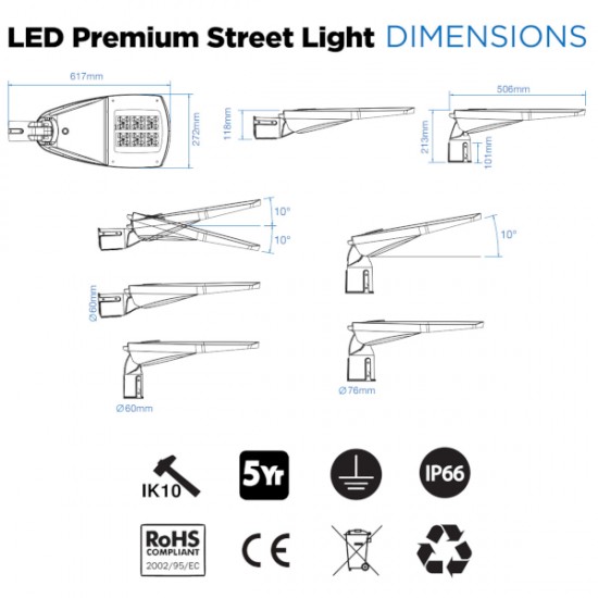 LED Premium Street Light 80w  - 4-6m Column Street Lighting Fixture Flicker Free