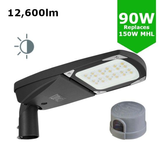 LED Premium Street Light 90w c/w Photocell NEMA Dusk til Dawn Sensor Flicker Free