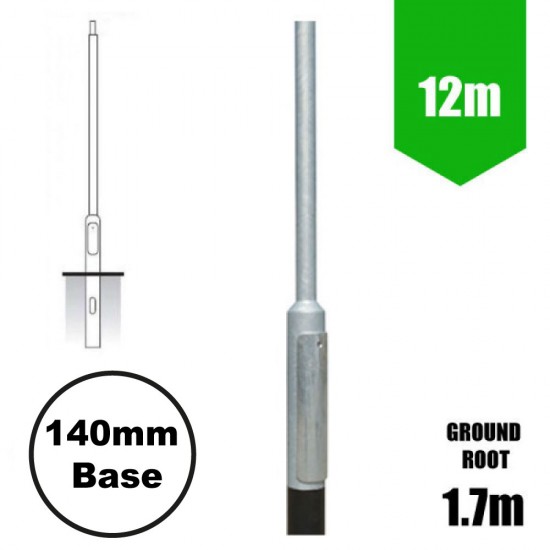 12m Lighting Column - Street Lamp Post Root Mounted Steel Galvanised (140mm shaft / 192mm Base)