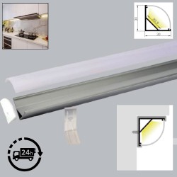 45° Corner Wide LED Profile for 15mm Phillips Hue Generation 1 LED Strip - Aluminium LED Channel c/w Curved Clip-in Frosted Diffuser + End Caps + Mounting Clips 45° Corner Wide LED Profile for 15mm Phillips Hue Generation 1 LED Strip - Aluminium LED Channel c/w Curved Clip-in Frosted Diffuser + End Caps + Mounting Clips