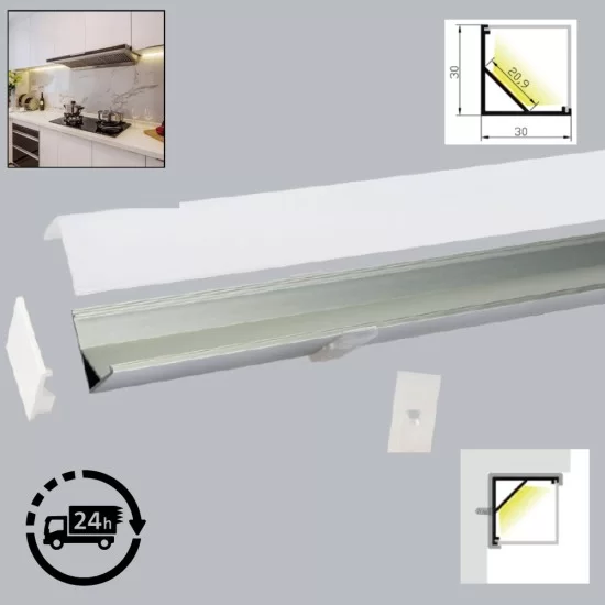 Profilo LED In Alluminio 6 Metri (6x1m) Con Diffusore Bianco Latte - Compatibile Strisce Philips Hue, 5050, 3528 - Kit Completo Di Tappi E Clip