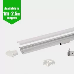 45˚ Aluminium Channel / Profile for LED Strip series - c/w Frosted  Diffuser, End Caps & Mounting Clips