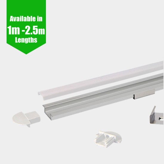 LED Channel - RECESSED / Aluminium Channel for LED Strip series - 1m/2m/2.5m length c/w LED Strip Diffuser